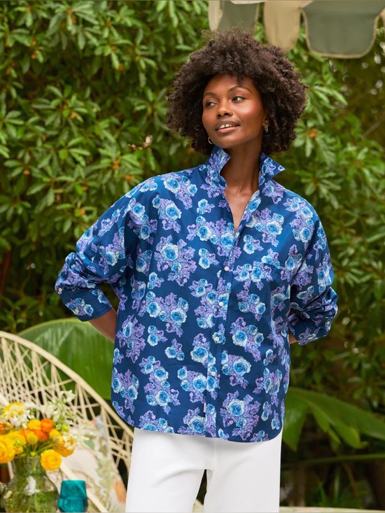 Frank & Eileen Tops - Frank & Eileen Oona Continuous Sleeve
Button Up in Blue/Purple Floral - Large